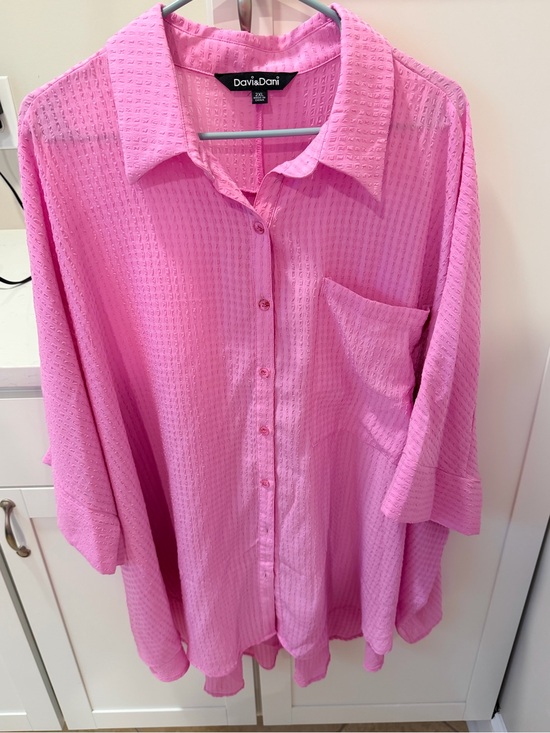 DAVI & DANI Tops - Davi & Dani Oversized Lightweight Pink Button-Up Shirt